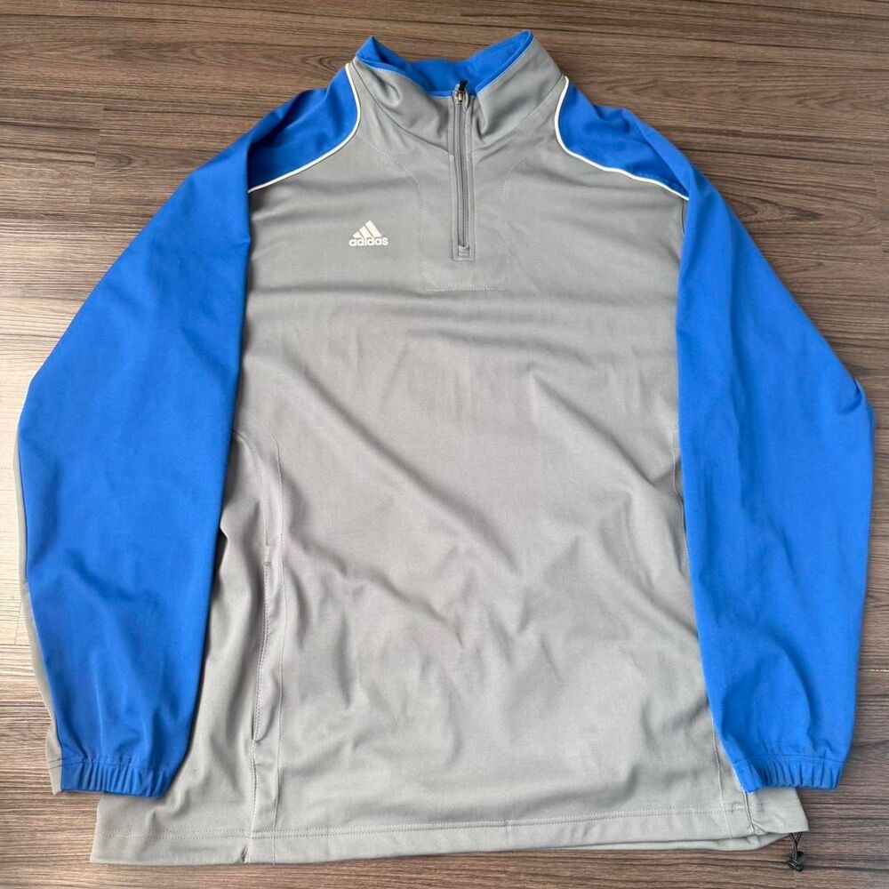 Adidas grey and blue quarter zip pullover embroidered soccer sports size XXL